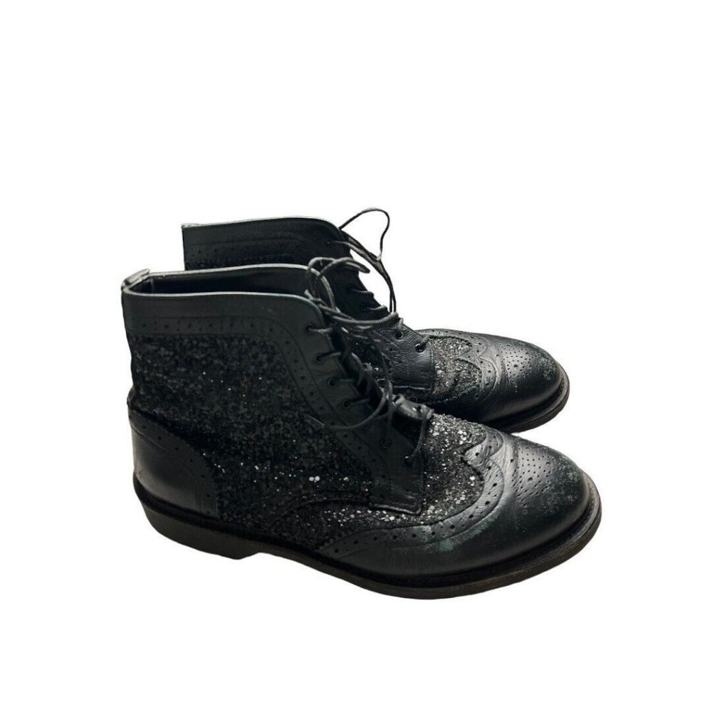 Dr. Martens Black Glitter Leather Combat Boots